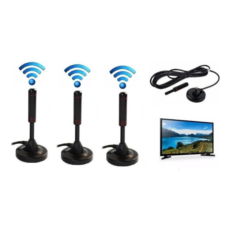 GENERICO - Pack X3 Antena Tv Digital Hd Con Iman Interior  Exterior