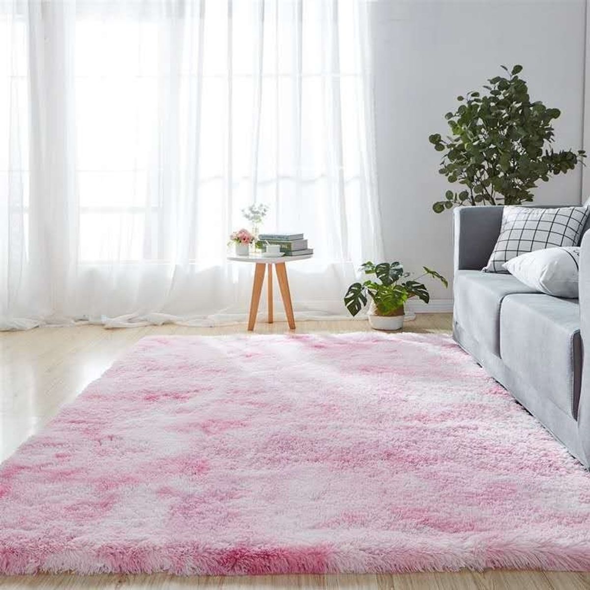BJ HOGAR - Alfombra Peluda 150cm x 200cm Rosado Jaspeado
