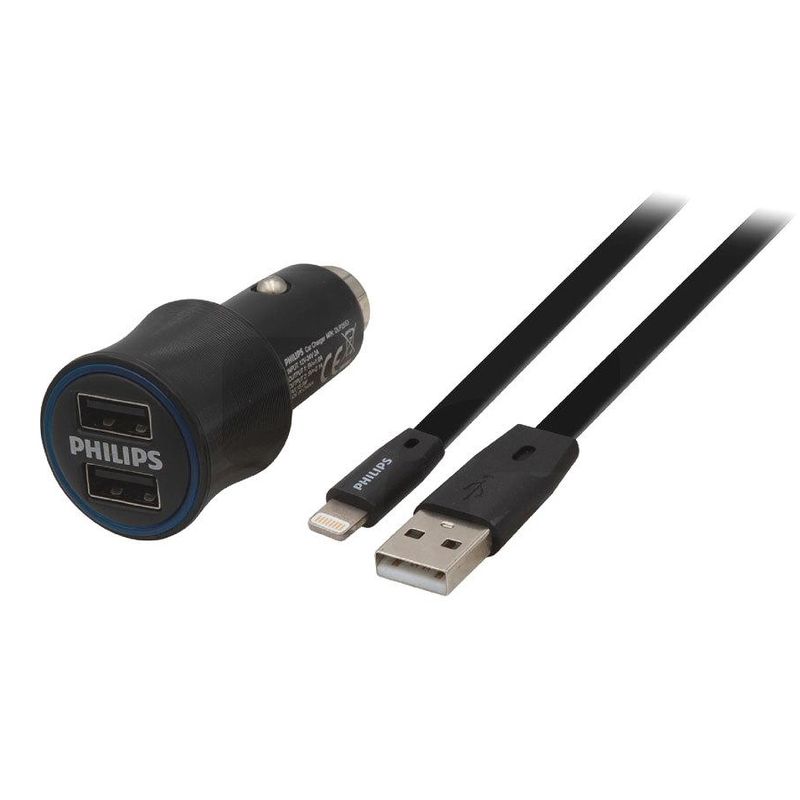 PHILIPS - Cable Lightning + Cargador de Auto USB Philips PHILIPS