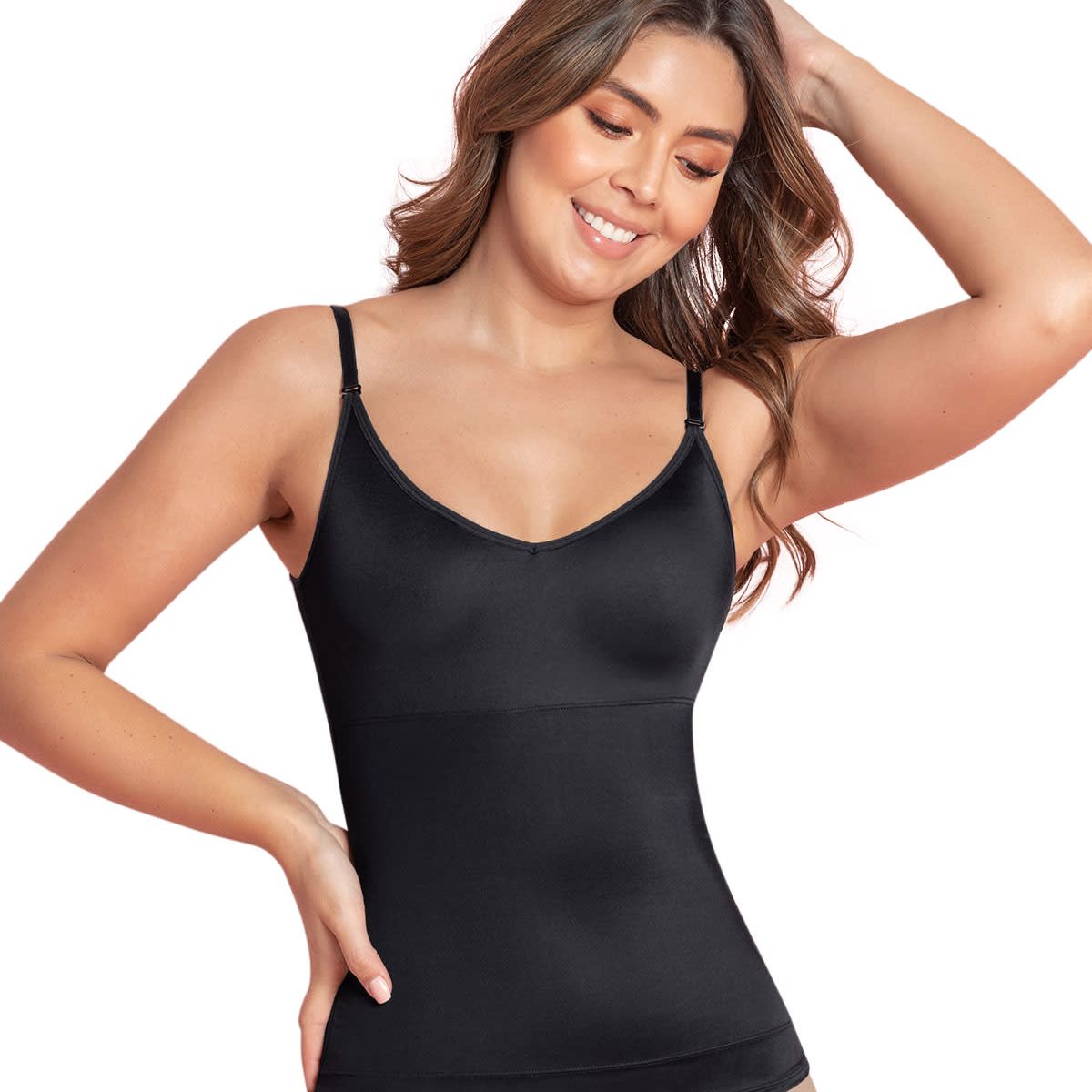 LEONISA - Camiseta de control de abdomen y espalda una figura moldeada al instante 015824 Negro