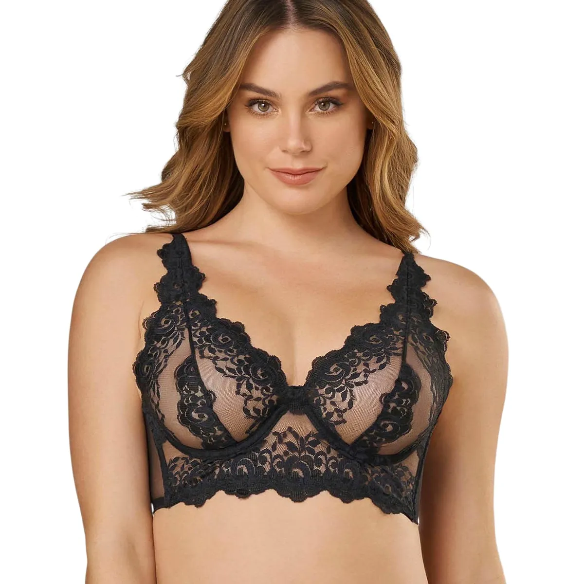 LEONISA - Sostén tipo bralette en encaje y transparencias 011967 Negro