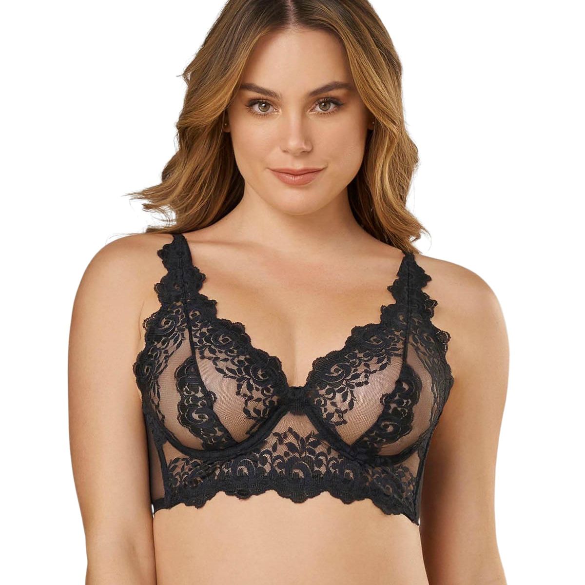 LEONISA - Sostén tipo bralette en encaje y transparencias 011967 Negro