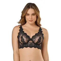 LEONISA - Sostén tipo bralette en encaje y transparencias 011967 Negro