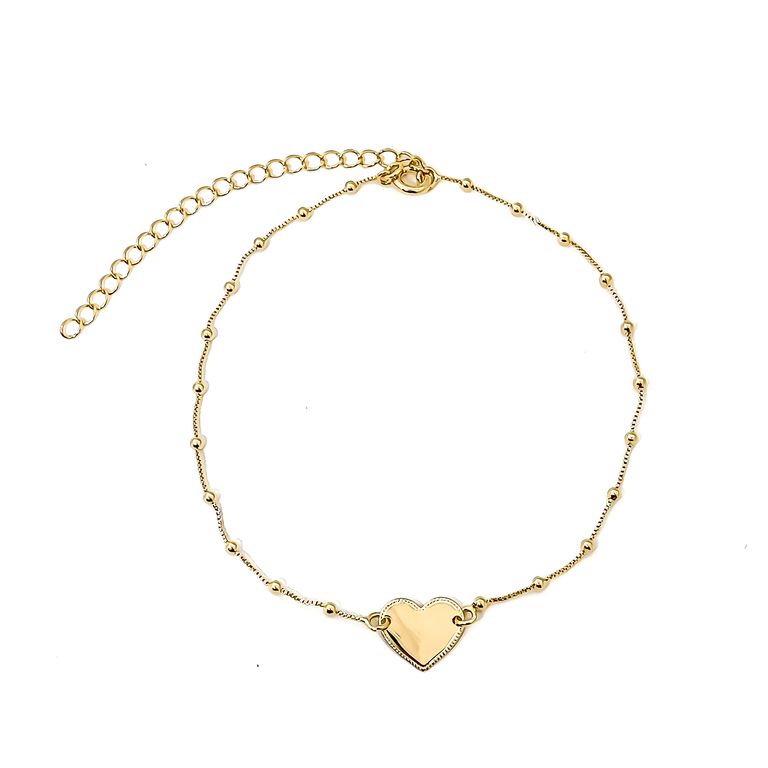 Tobillera Corazon Bolitas Veneciana Enchapado Oro 18K Dorado TALLA UNICA