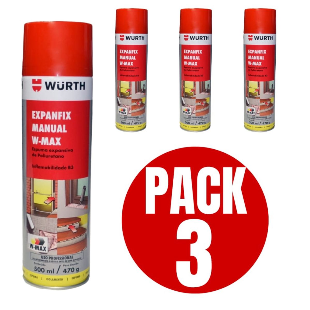 WURTH - Espuma Expansiva 500ml Wurth Pack 3 Unidades