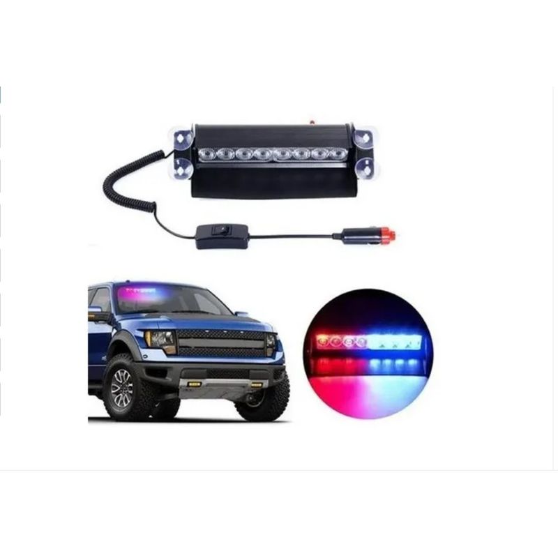 GENERICO - Baliza Parabrisa Led Estroboscopica Azul Rojo Bomberos 12v