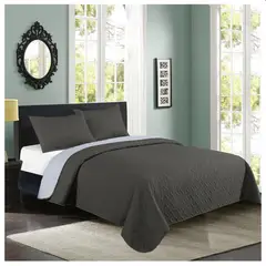 ILLUSIONS - Cubrecama Quilt MF Bicolor Negro Gris con funda de almohada 1.5 plazas