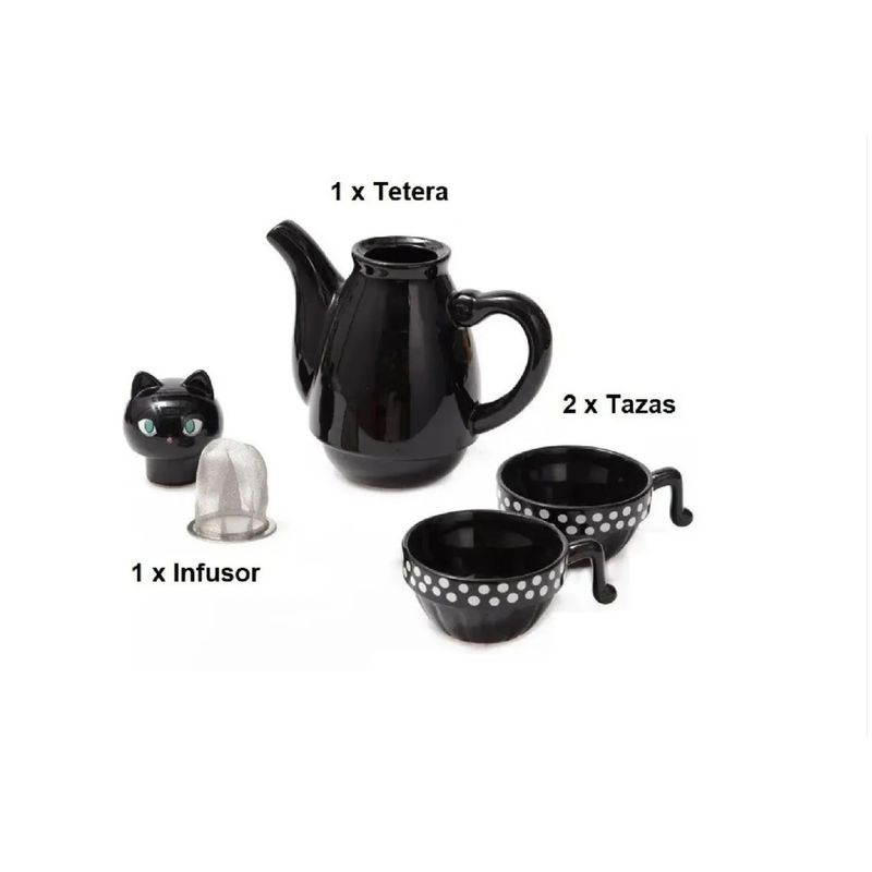 GENERICO - Set Tetera Gato Infusor + 2 Tazas Mug Gatos