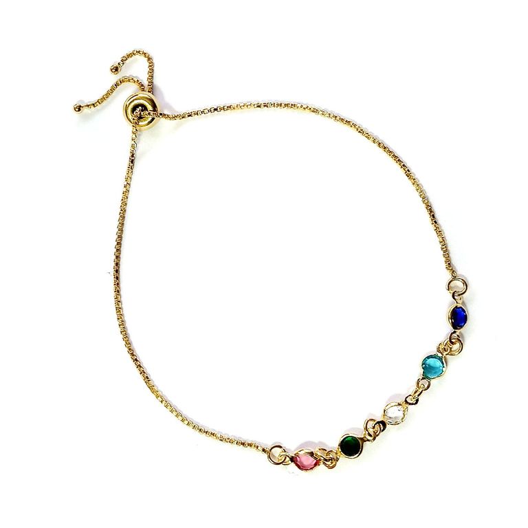 Pulsera 5 Circones Colores Enchapada Oro 18K Ajustable Dorado TALLA UNICA