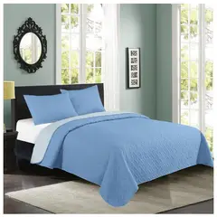 ILLUSIONS - Cubrecama Quilt MF Bicolor Azul Celeste con funda de almohada 1.5 plazas