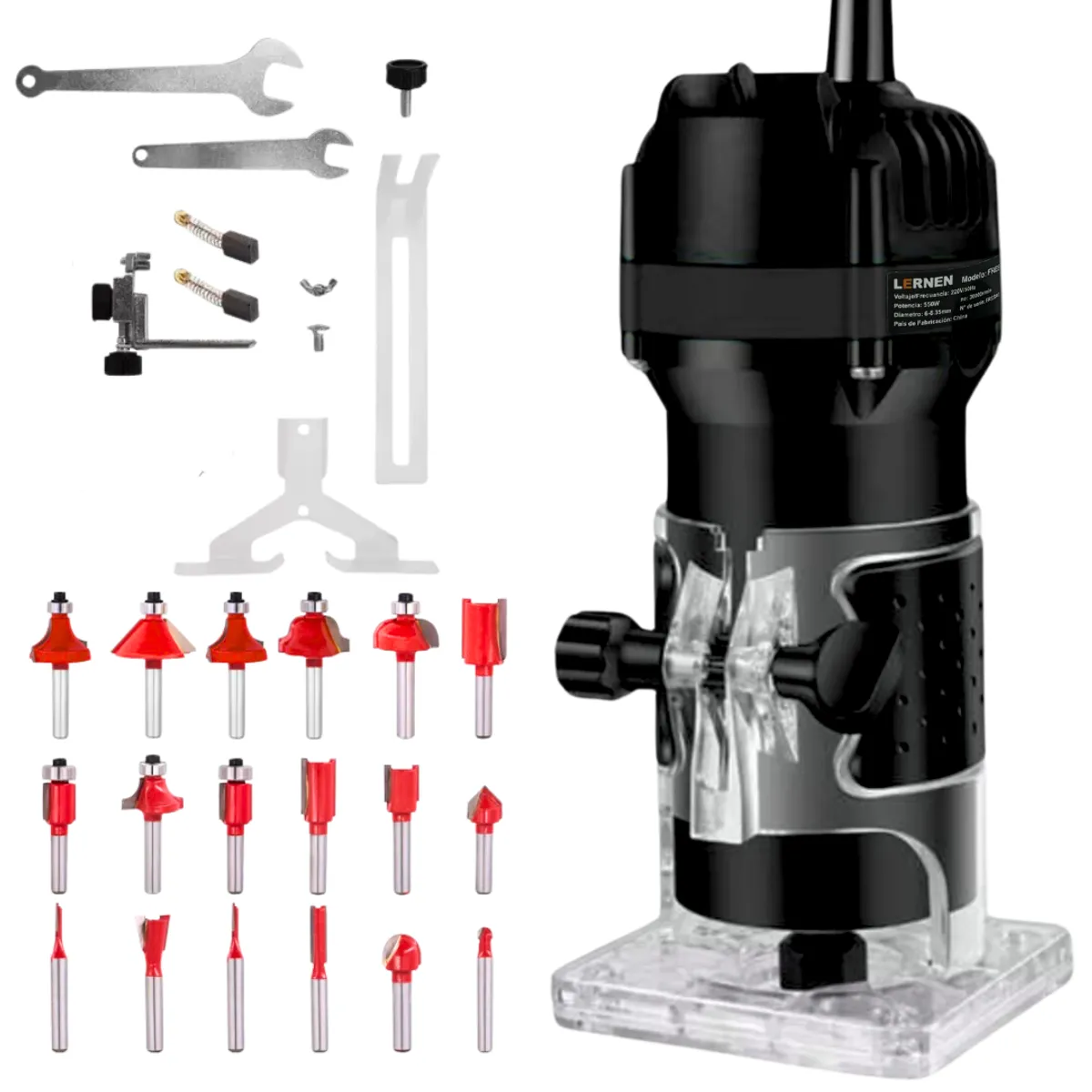 LERNEN - Kit Fresadora Router Tupi 6-635mm - 220v 50hz - 550w con 18 Fresas