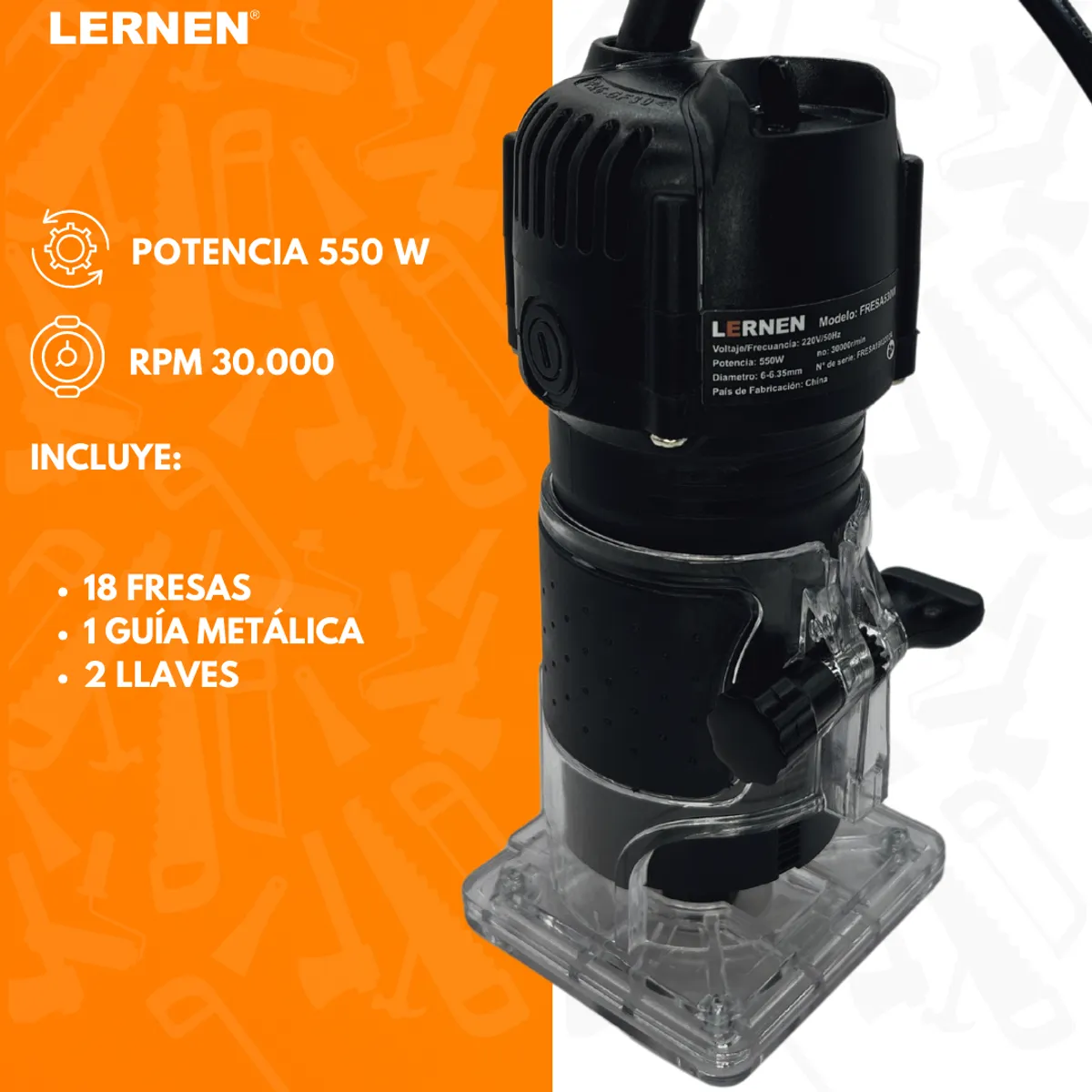 LERNEN - Kit Fresadora Router Tupi 6-635mm - 220v 50hz - 550w con 18 Fresas