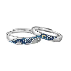 GENERICO - Anillos parejas ajustables van gogh amor ilusiones plata 925