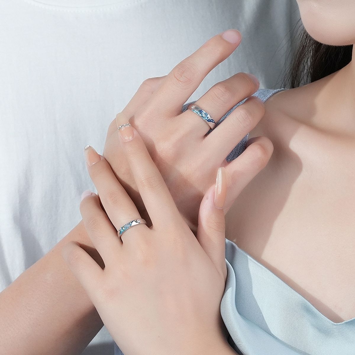 GENERICO - Anillos parejas ajustables van gogh amor ilusiones plata 925