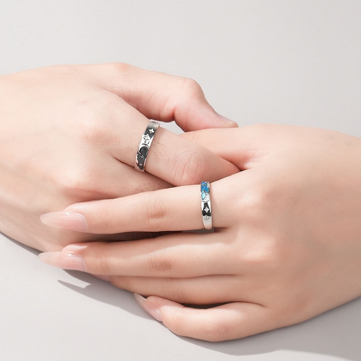 GENERICO - Anillos parejas ajustables luna van gogh ilusiones plata 925