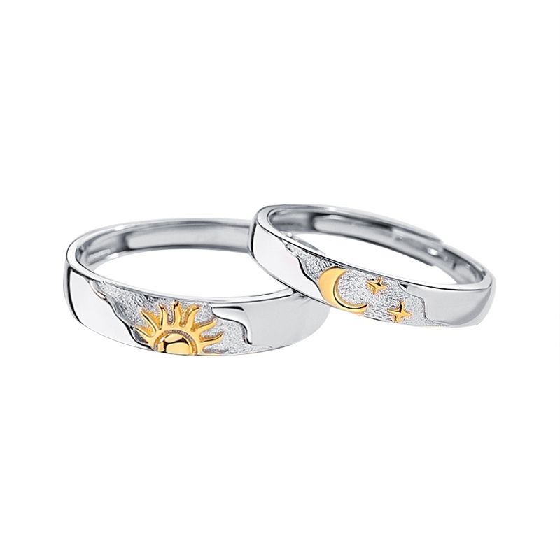 GENERICO - Anillos parejas ajustables Sol y luna ilusiones plata 925