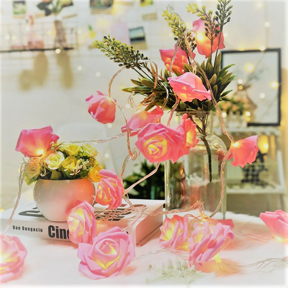 GENERICO - Rosas Flores Led Guirnalda Decorativa 2 Metros 10 Luces Rosadas