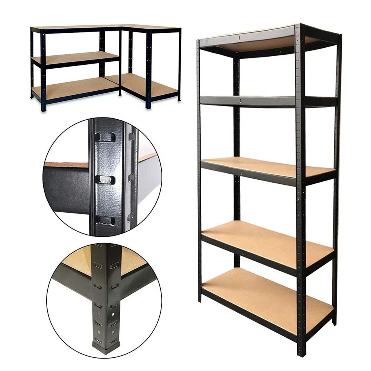 GENERICO - Estante Metálico Negro 5 Niveles 180x90x40 cm