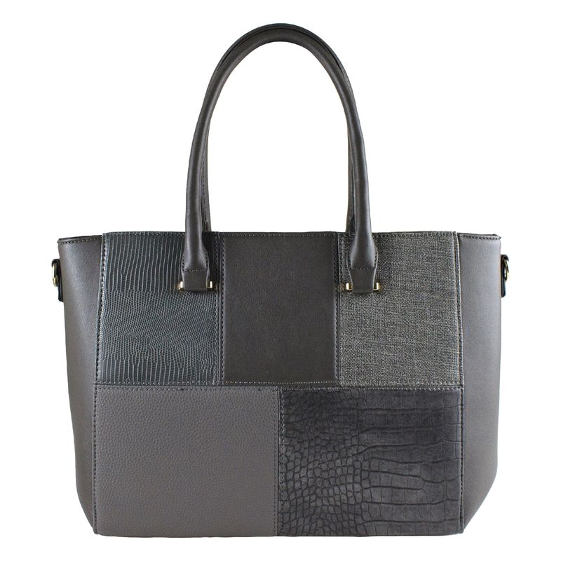 MAILEA - Cartera ecocuero rigida patch para mujer gris