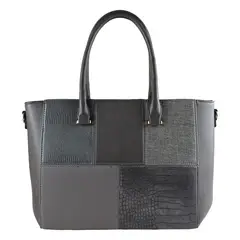 MAILEA - Cartera ecocuero rigida patch para mujer gris