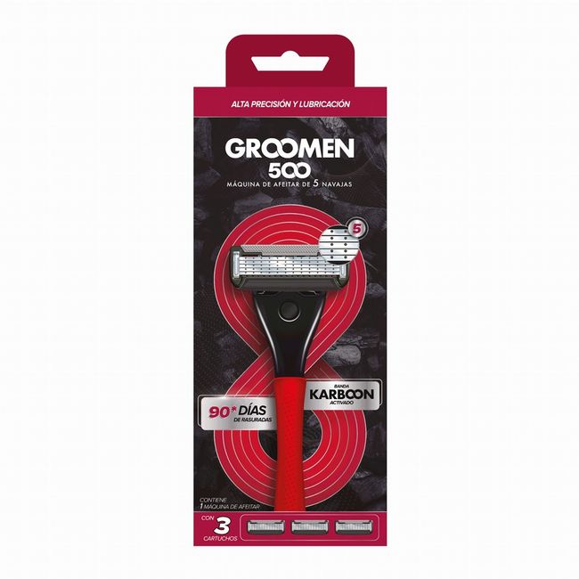 GROOMEN - Máquina De Afeitar Groomen 500+ 3 Cartuchos De 5 Navajas