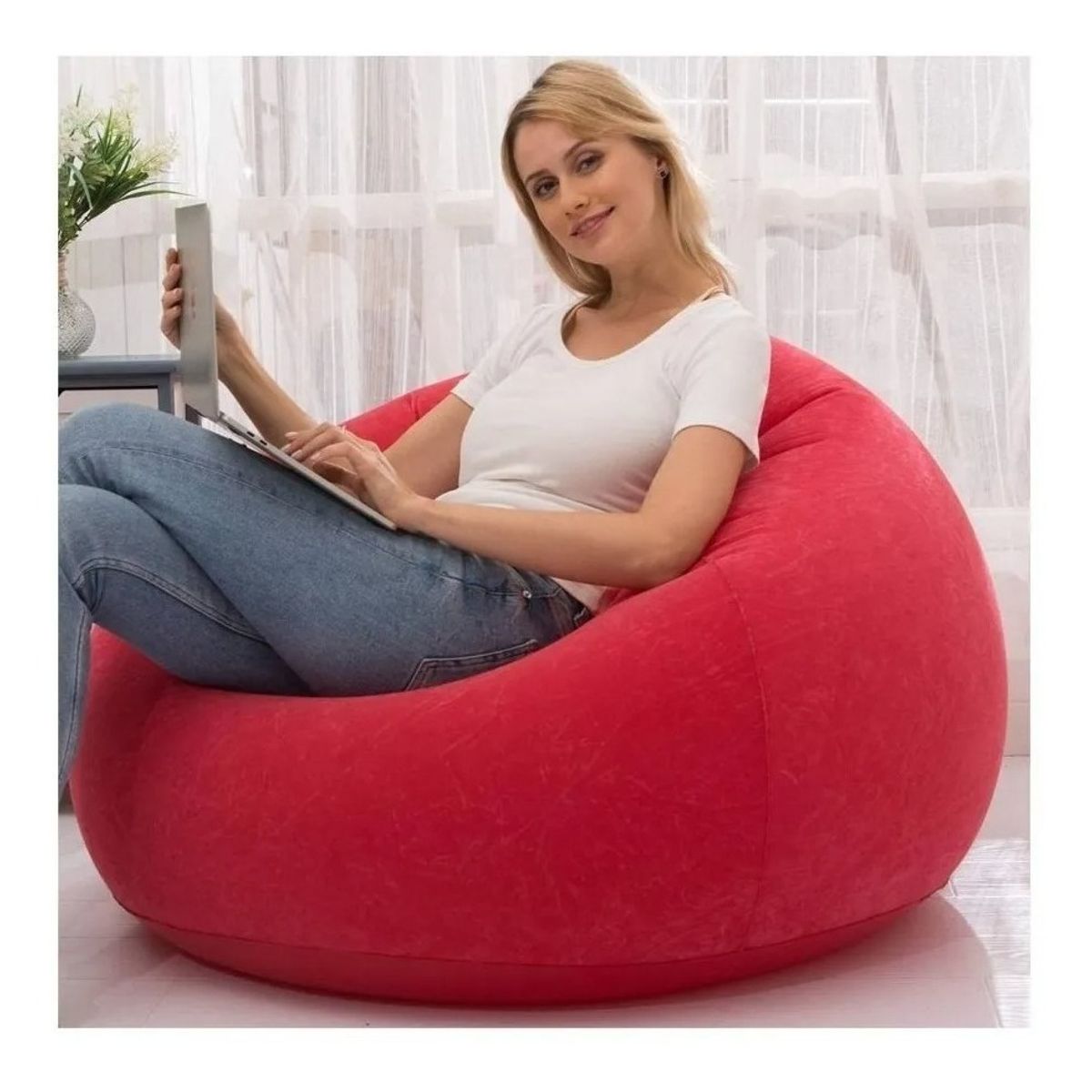 GENERICO - Sillón Inflable Puff Tumbona Reposa Rojo