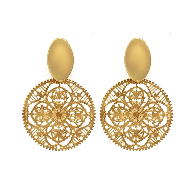 Aros Mercedes Mandala Enchapado Oro 18K Dorado TALLA UNICA