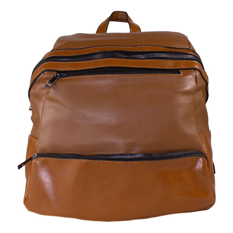 MAILEA - Mochila ecocuero bolsillo alargado para mujer tostado