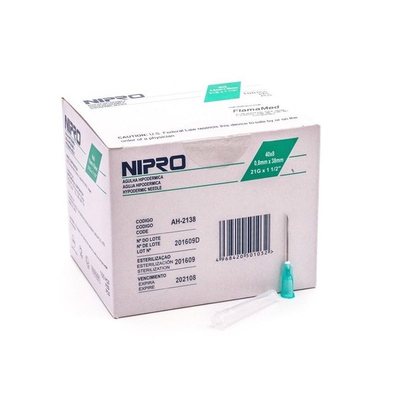 NIPRO - Aguja Hipodermica Nipro 21g X 1 Caja 100 Unidades