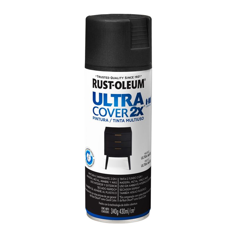 RUST OLEUM - Pintura Multiuso en Spray Negro Ultra Mate