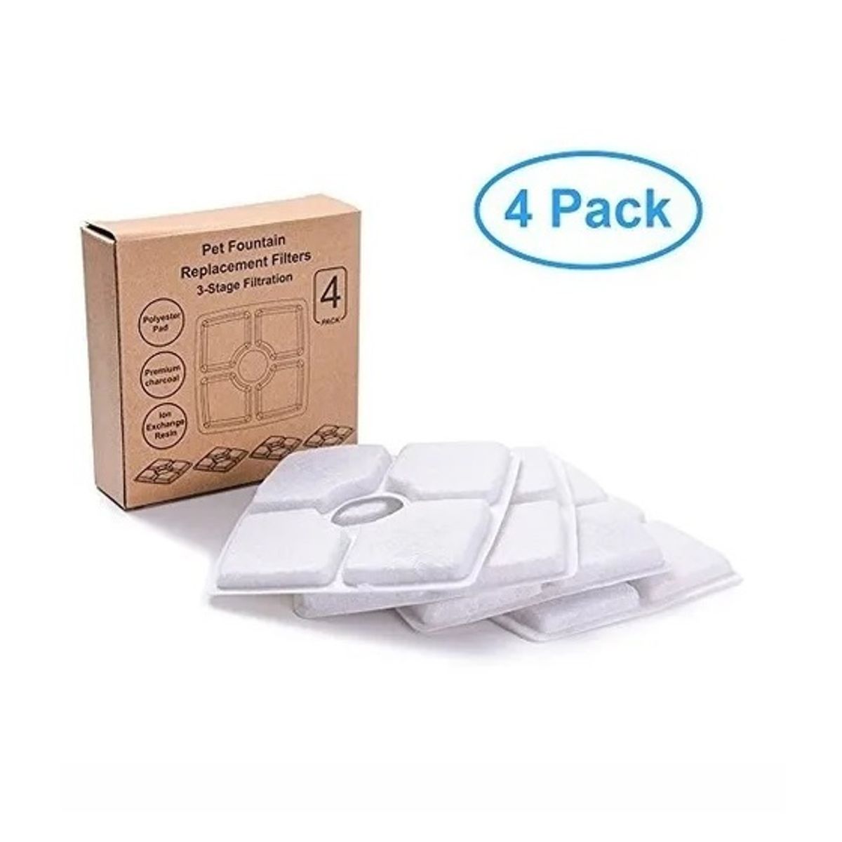 GENERICO - Repuesto Filtro Fuente Bebedero Agua Pack X4 Cuadrado