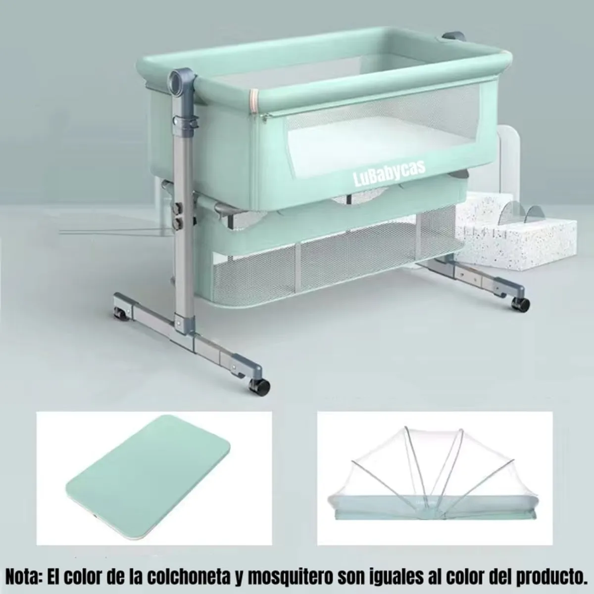 LUBABYCAS - Cuna Colecho Bebé Con Mosquitero Verde Lubabycas