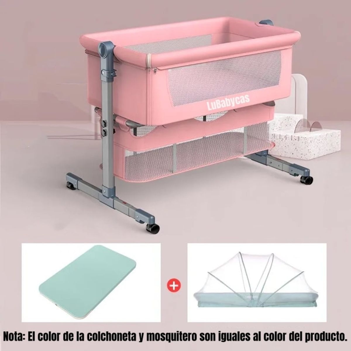 LUBABYCAS - Cuna Colecho Bebé Con Mosquitero Rosada Lubabycas