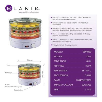 Imagen 2 del producto Deshidratador Alimentos Frutas y Verduras BDA020 5 niveles