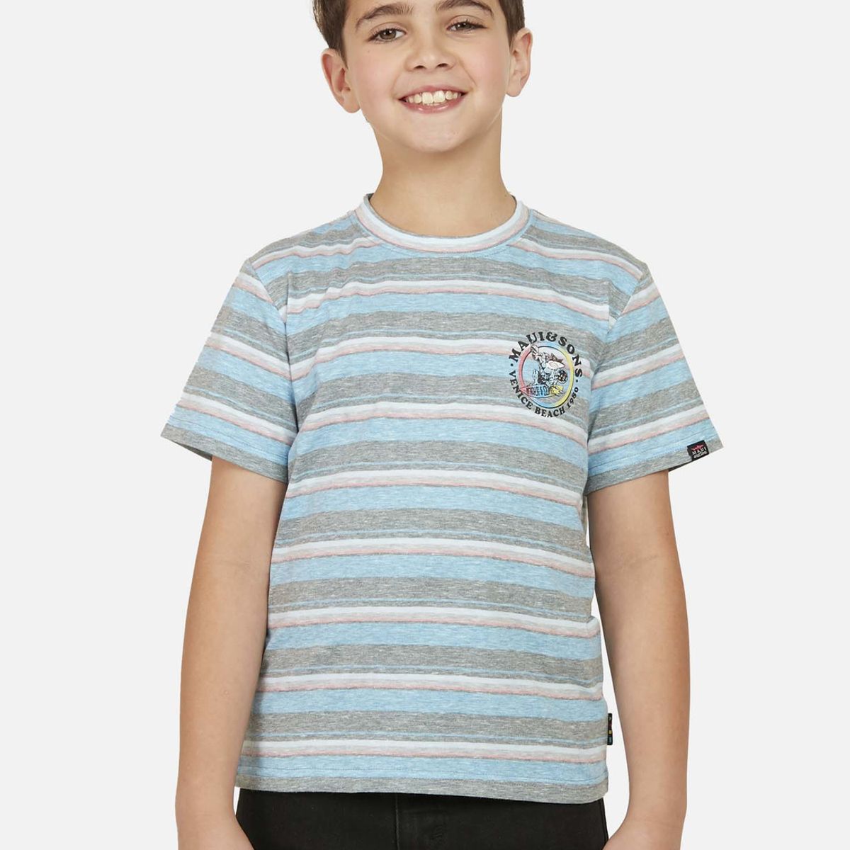 MAUI AND SONS - Polera VENICE STRIPE SS TEE Niño Celeste Maui and Sons