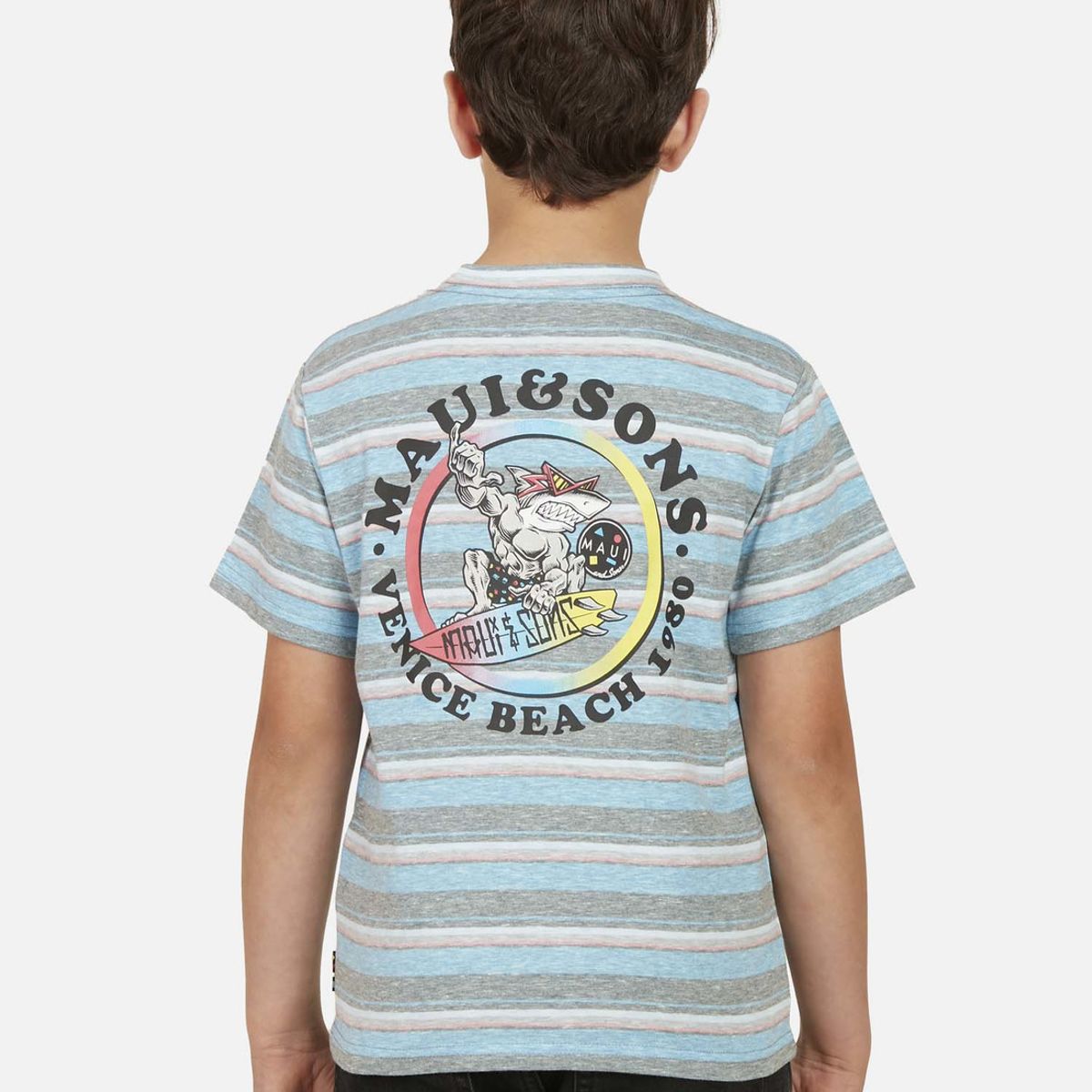MAUI AND SONS - Polera VENICE STRIPE SS TEE Niño Celeste Maui and Sons