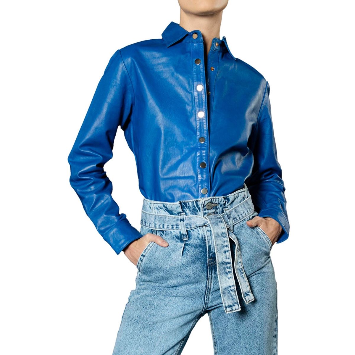 AMEN LEATHER - Camisa De Cuero Ima Azul Amen