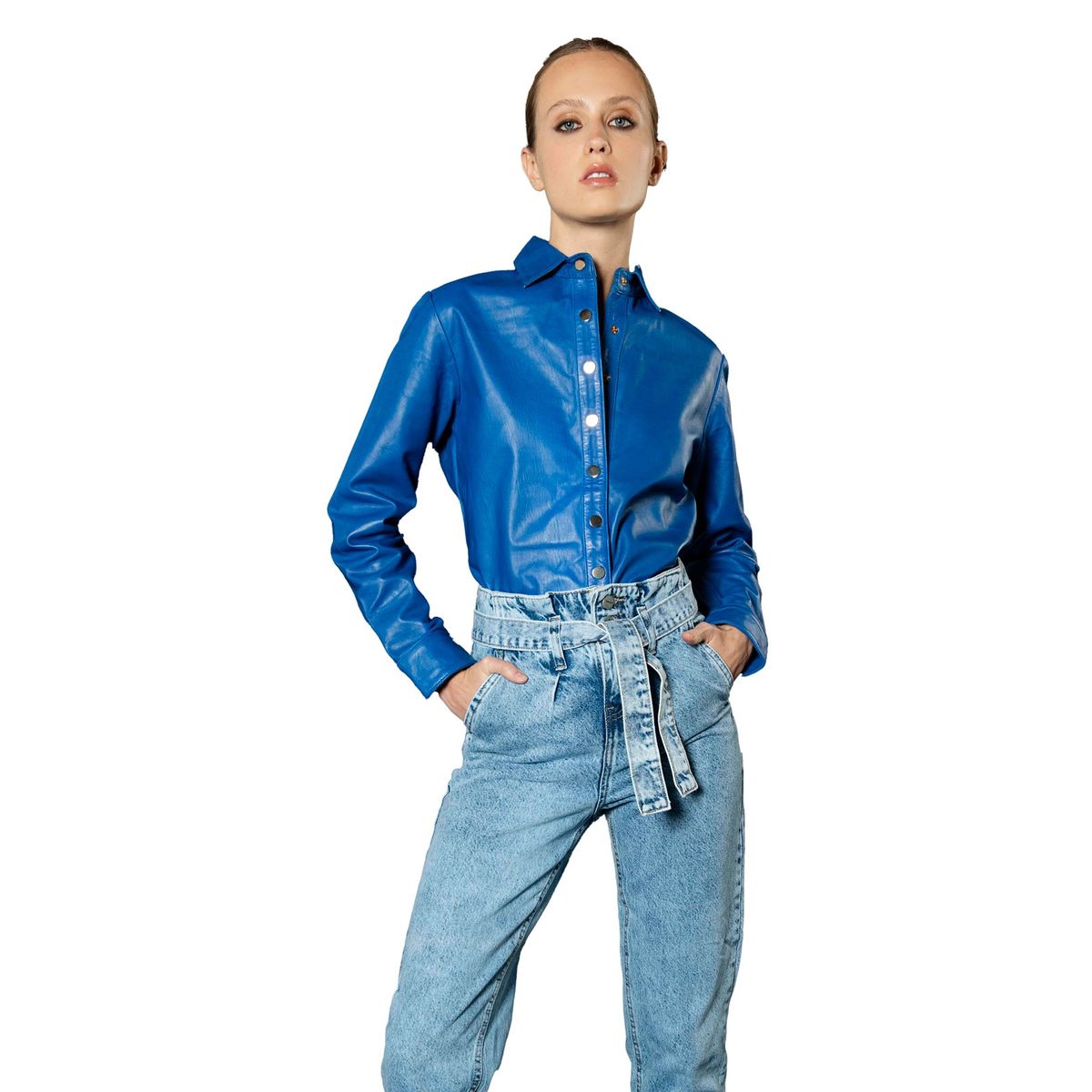 AMEN LEATHER - Camisa De Cuero Ima Azul Amen