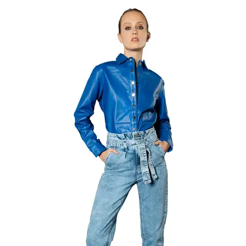 AMEN LEATHER - Camisa De Cuero Ima Azul Amen