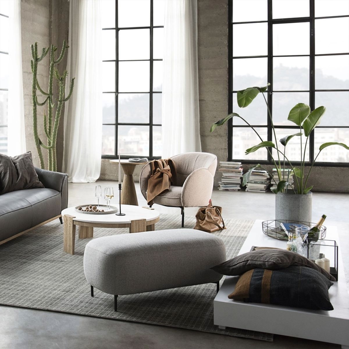 ROSEN - Pouf Rosen Grand Large Tela Ceniza