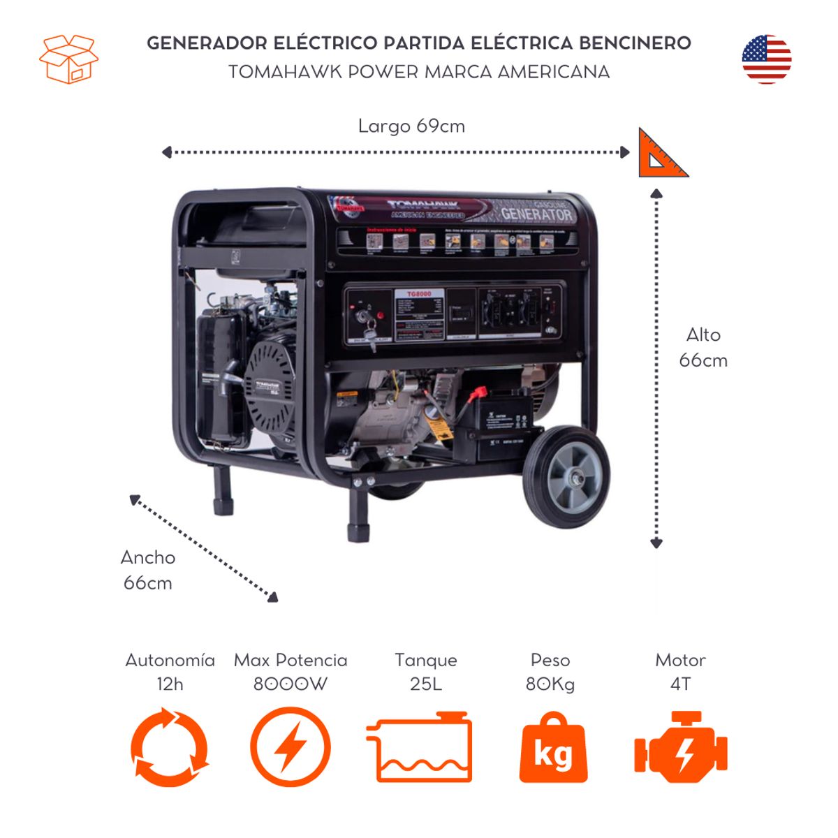 TOMAHAWK POWER - Generador 8Kva Tomahawk Power TG8000E PARTIDA ELÉCTRICA