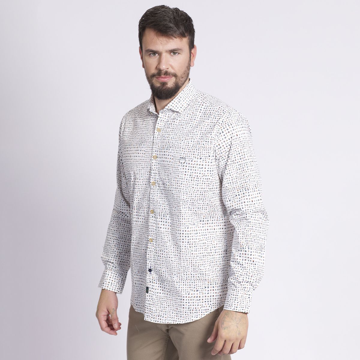 MCGREGOR - Camisa Manga Larga Estampada Comfort Tech Azul MCGREGOR