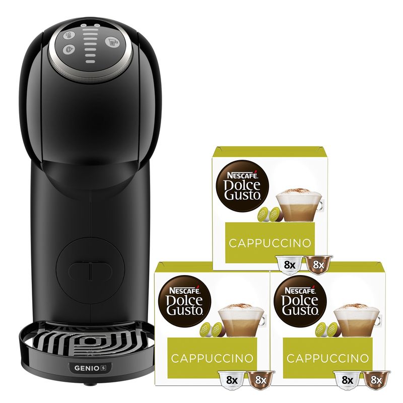 DOLCE GUSTO - Cafetera Genio S Plus + Cápsulas Cappuccino X3 Cajas Color Negro