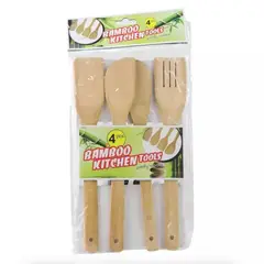 GENERICO - Cucharas Madera Bambu Set 4 Unidades