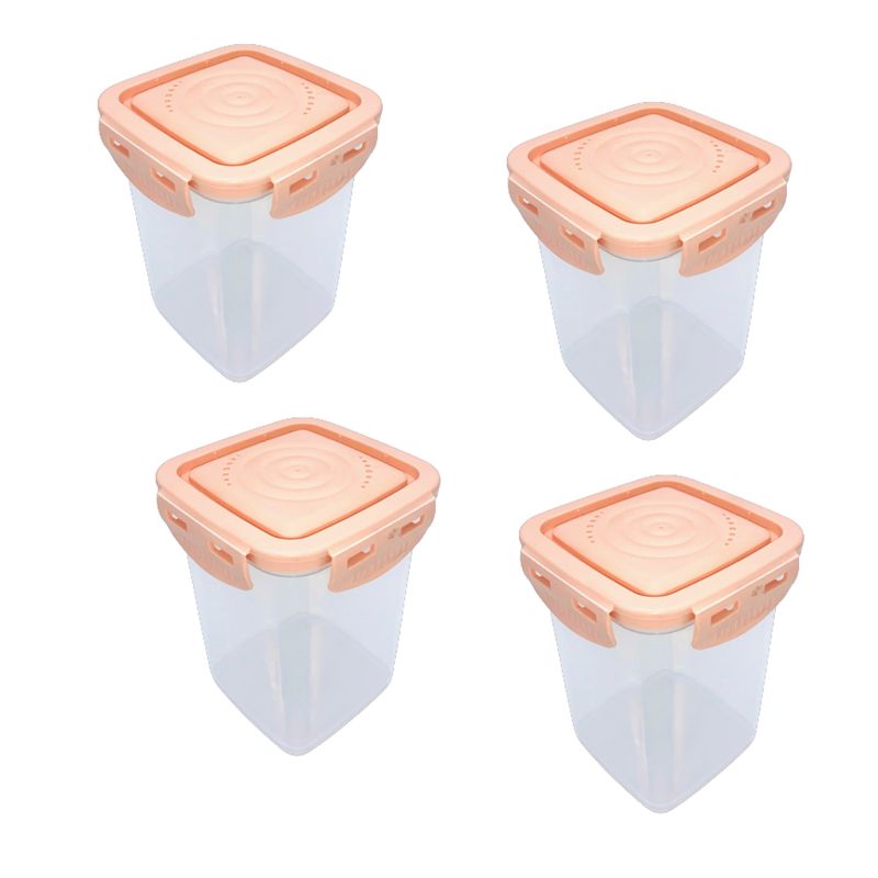 GENERICO - 4 Contenedor Alimentos frascos 0.9 Lt. con tapa 2448 Damasco.