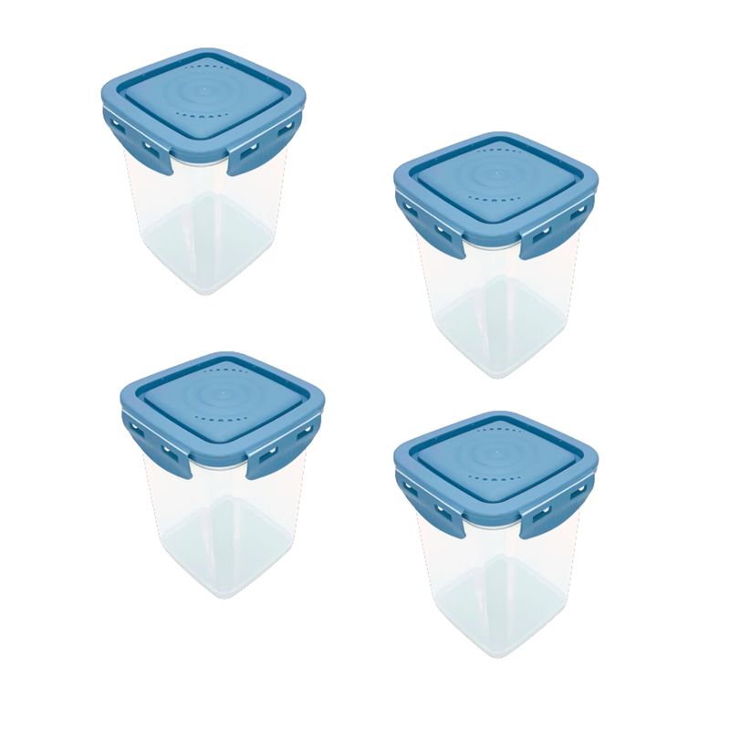 GENERICO - 4 Contenedor Alimentos frascos 0.9 Lt. Con Tapa 2448 Celeste.