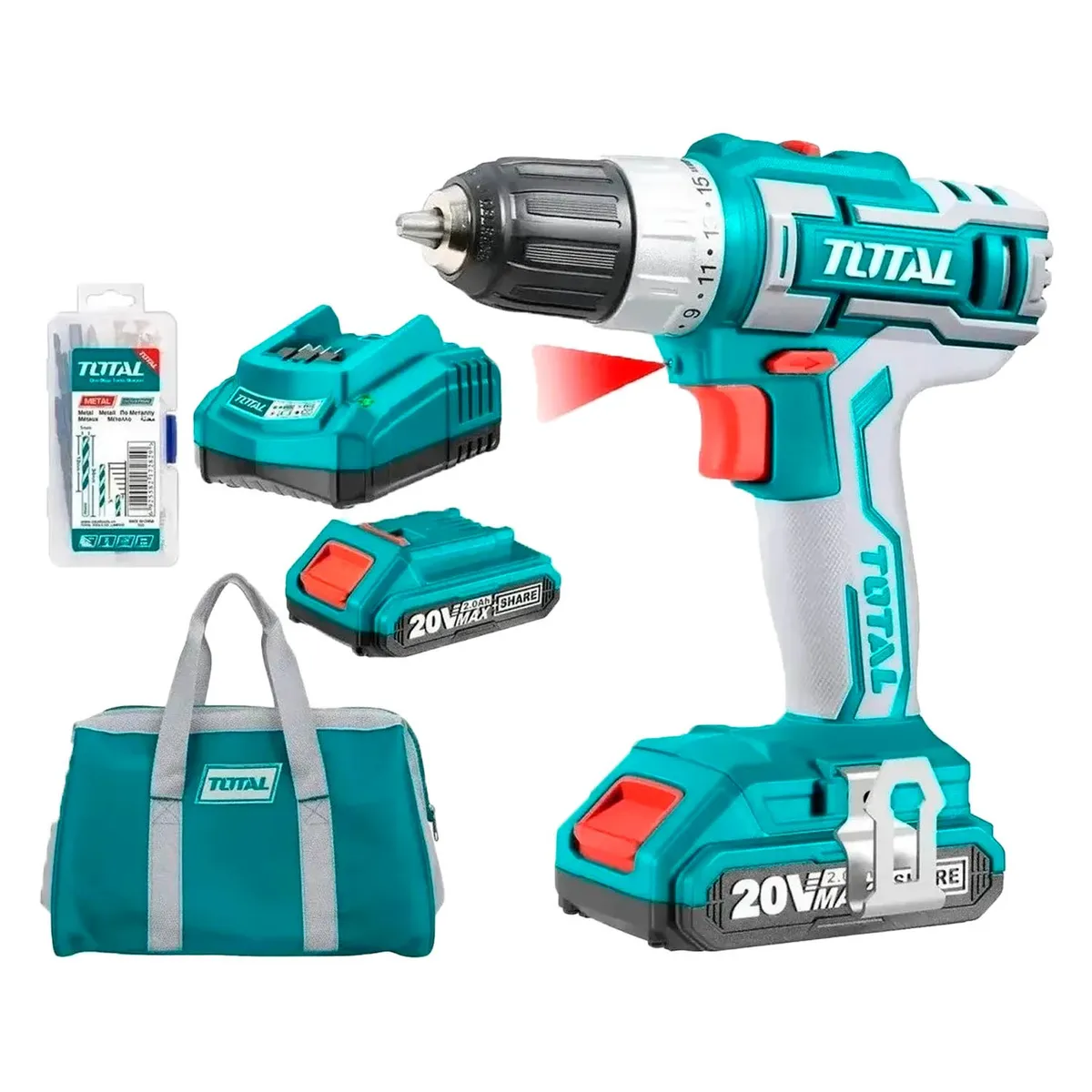 TOTAL TOOLS - Taladro Atornillador Inalambrico 10mm 20v Bat Carg Total Tdli2002