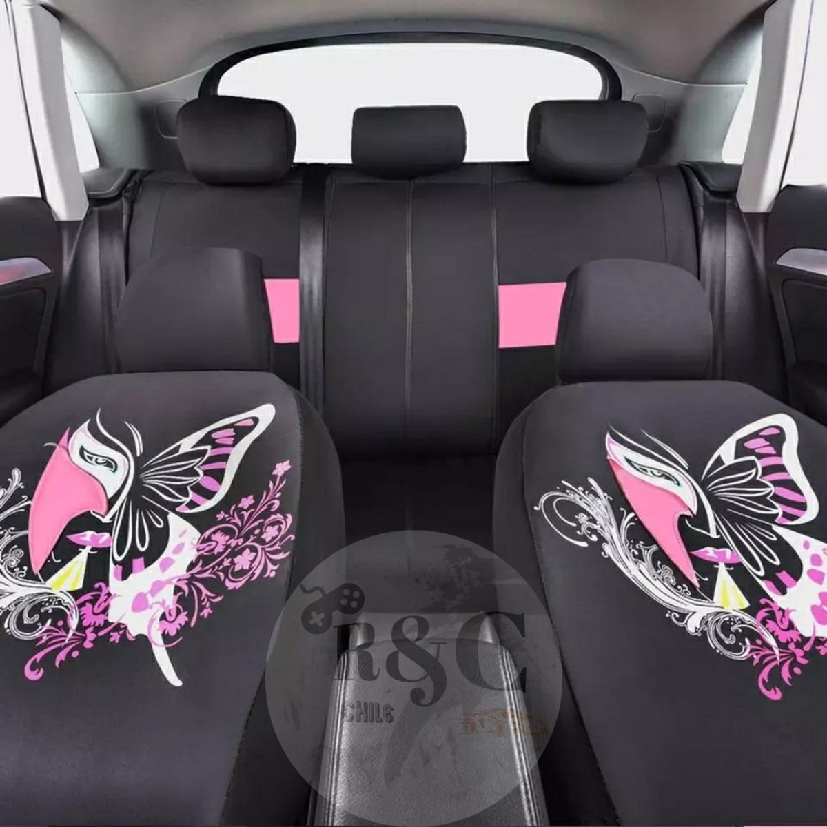GENERICO - Funda Cubre Asiento Auto Para Mujer Rosado 9pieza Maripoza