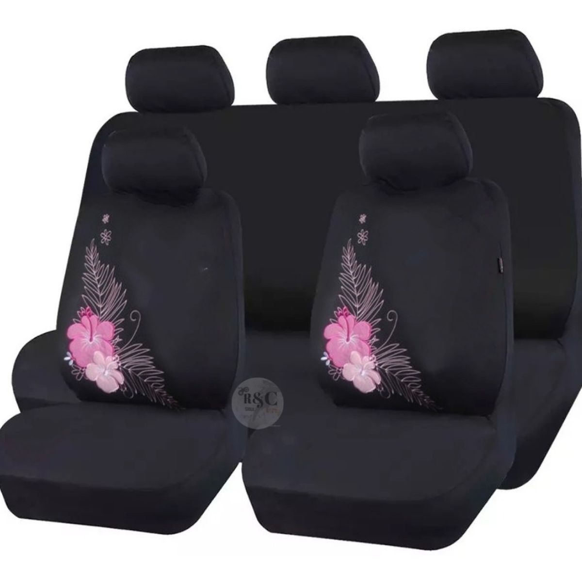 GOODCAR - Funda Cubre Asiento Auto Para Mujer 9pieza Negro Flores 