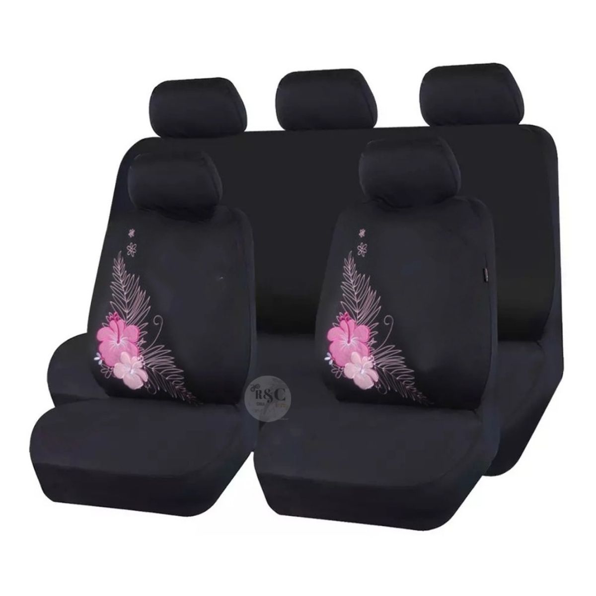 GOODCAR - Funda Cubre Asiento Auto Para Mujer 9pieza Negro Flores 